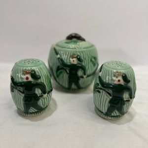 Vintage L. Batlin & Son Jack and Beanstalk Salt & Pepper Shakers w Biscuit Jar